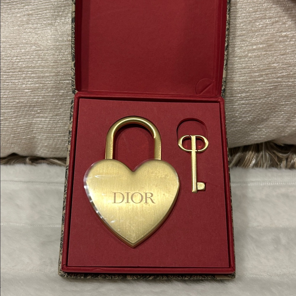 Dior Gold Heart Padlock and Key Set NIB